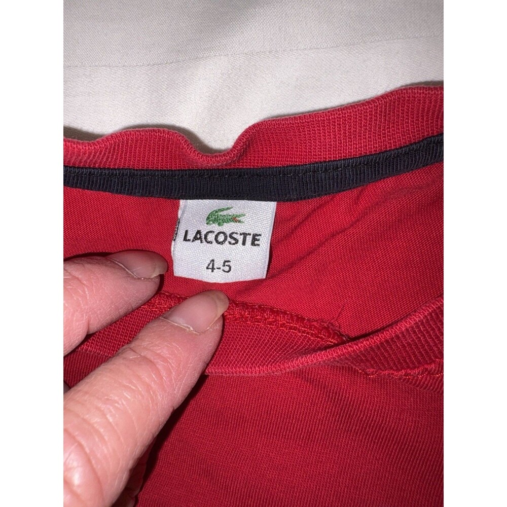 Lacoste boys Patchwork Crocodile Cotton Jersey T-Shirt Red Sz 4/5 - Picture 3 of 4